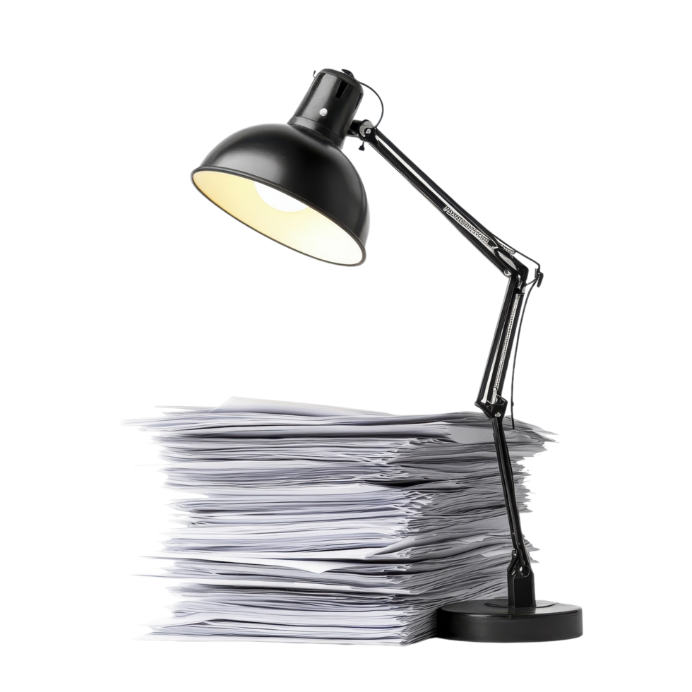 Modern Desk Lamp Illuminates Workspace on transparent background. png
