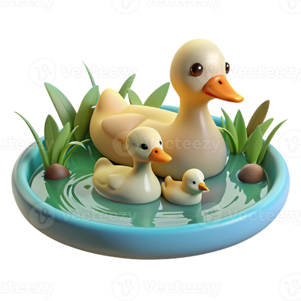 extraordinary artistic A family of ducks swimming in a pond, natural setting, soft lighting, peaceful atmosphere original png