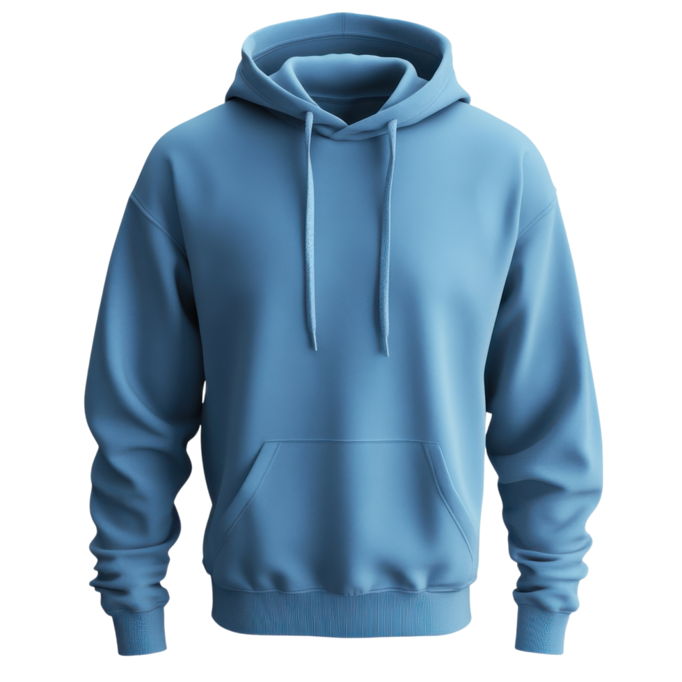 Mens Blue Hoodie Mockup Design on transparent background. png