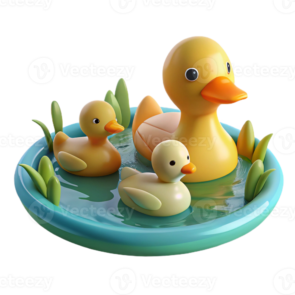 elegant minimalist A family of ducks swimming in a pond, natural setting, soft lighting, peaceful atmosphere premium png