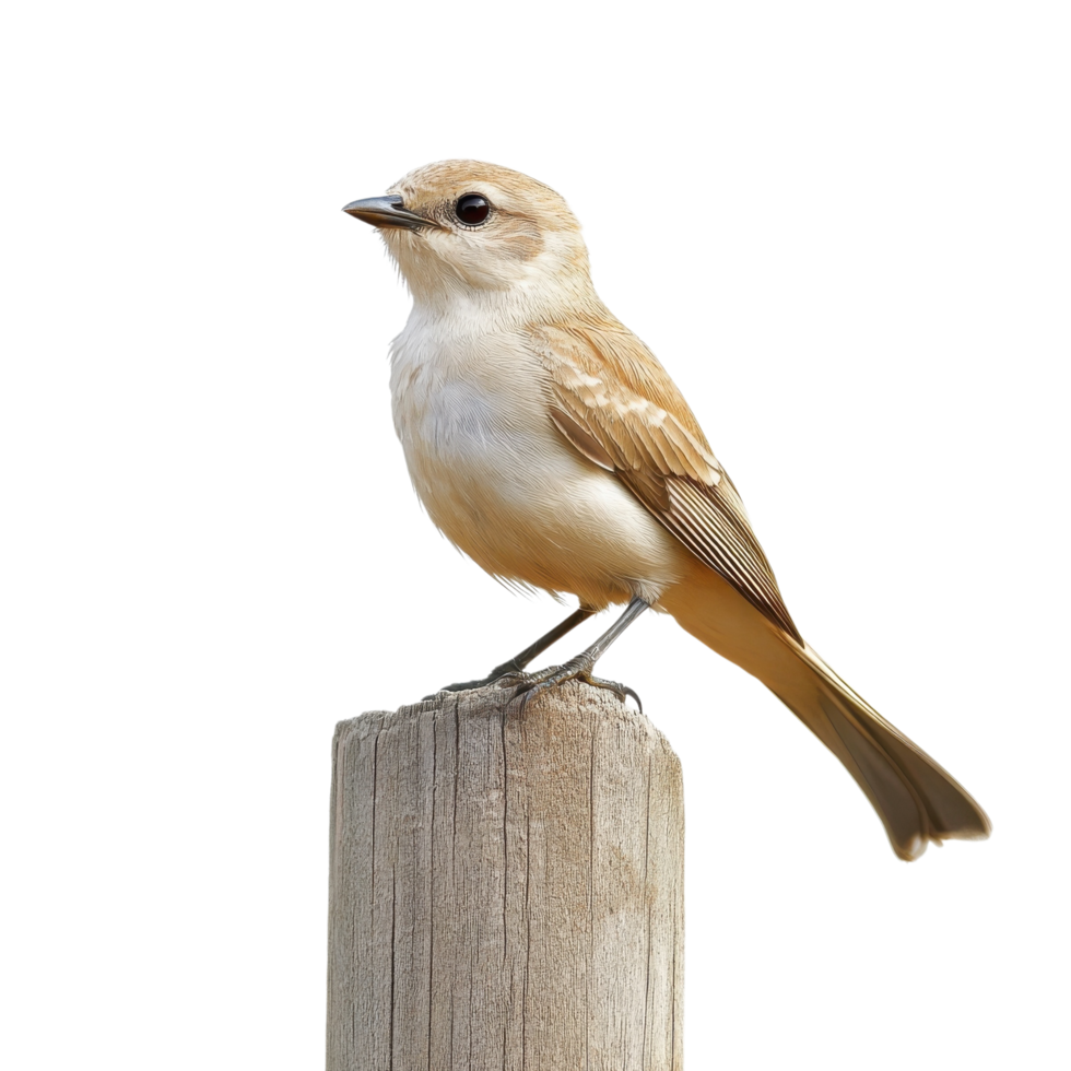 Pale Bird on Wooden Post on transparent background. png