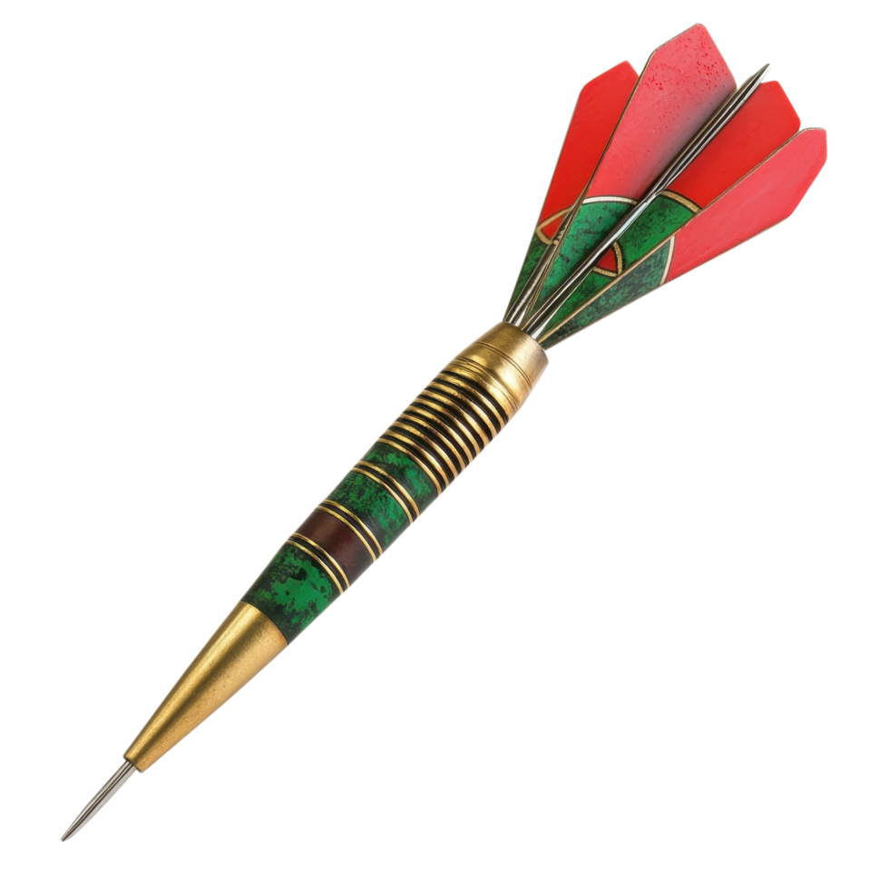 Red Dart Brass and Green Accents on transparent background. png