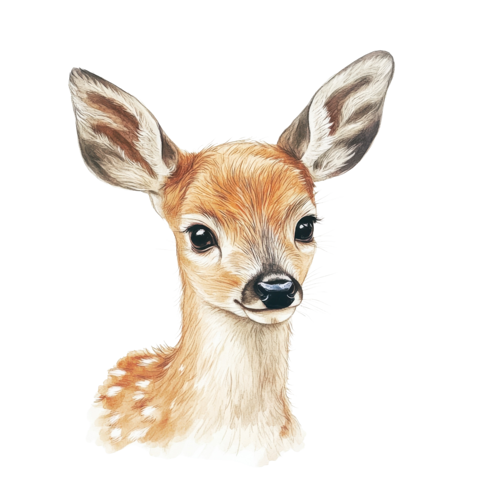 Watercolor Deer Portrait Painting on transparent background. png