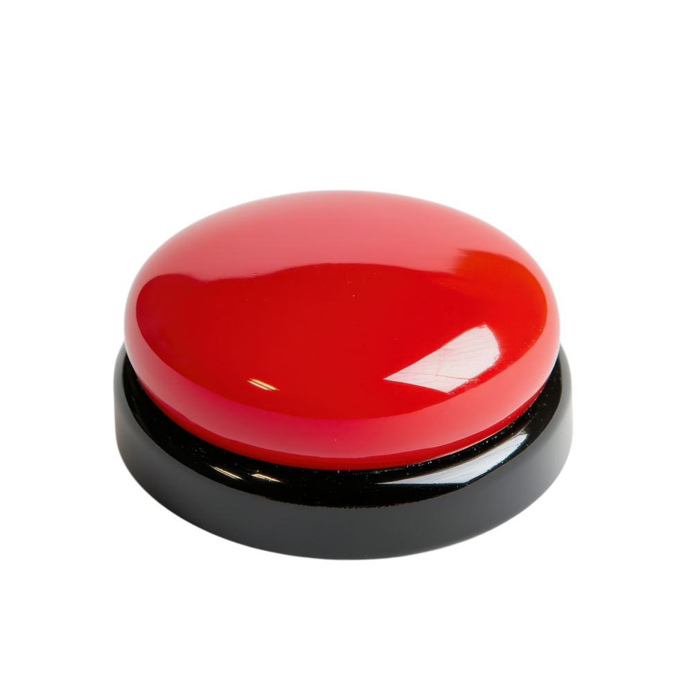Red Button Black Base Stock Photo on transparent background. png