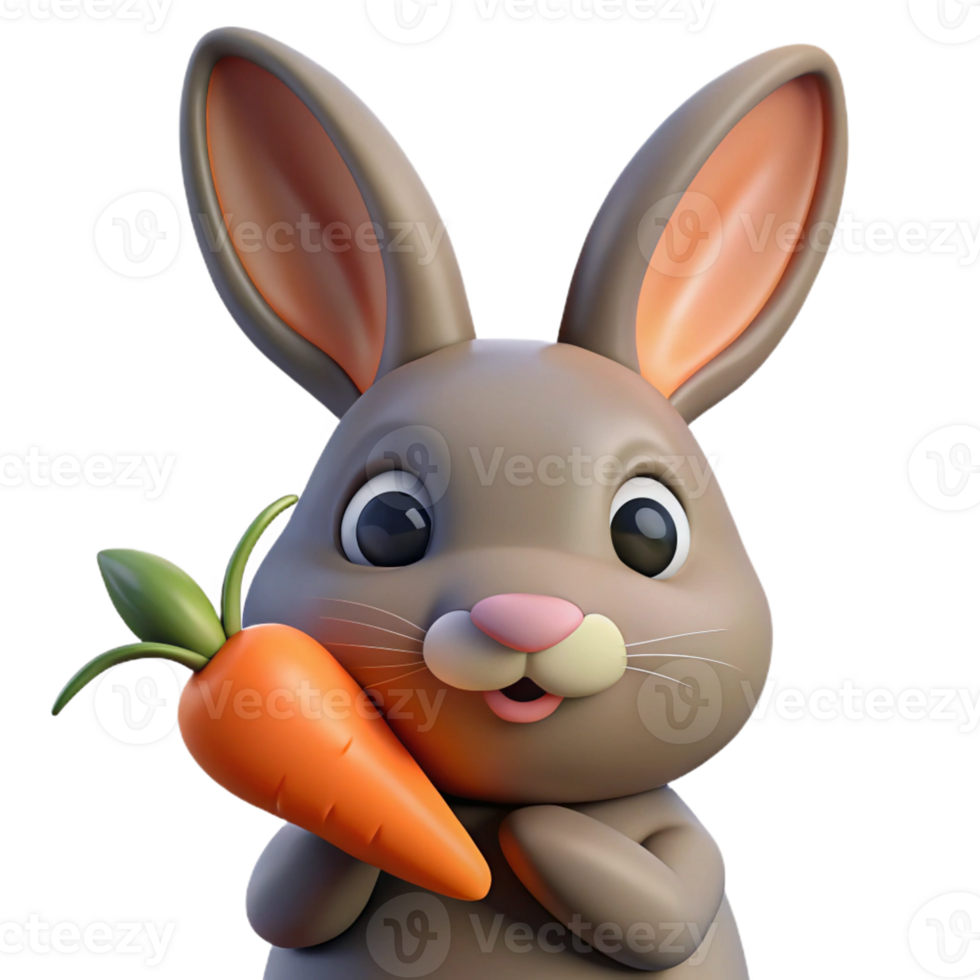 serene traditional A curious rabbit nibbling on a carrot, close-up, soft lighting, cute style authentic png