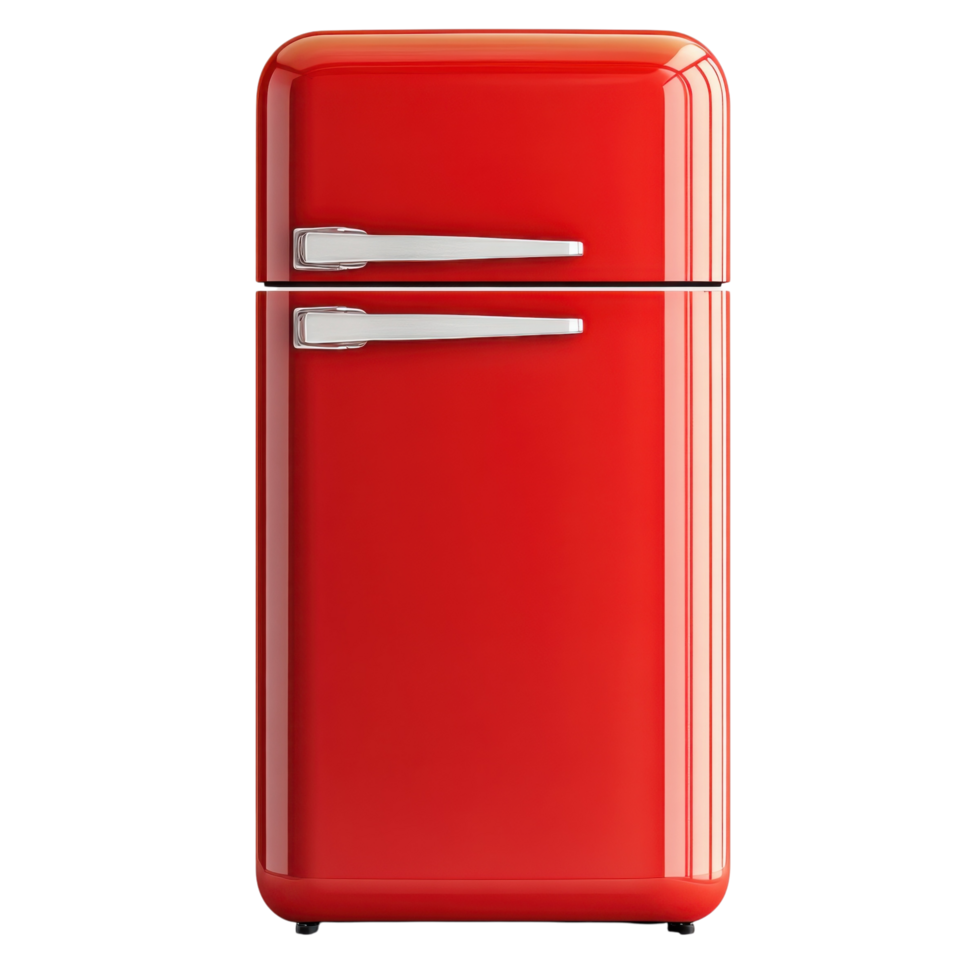 Modern Red Fridge in Sleek Kitchen on transparent background. png