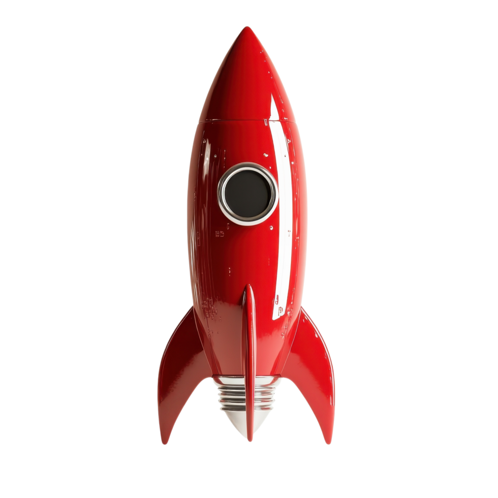 Sleek Red Rocket Design Showcase on transparent background. png