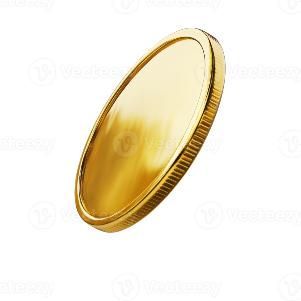 Spinning Gold Coin Wealth Concept on transparent background. png