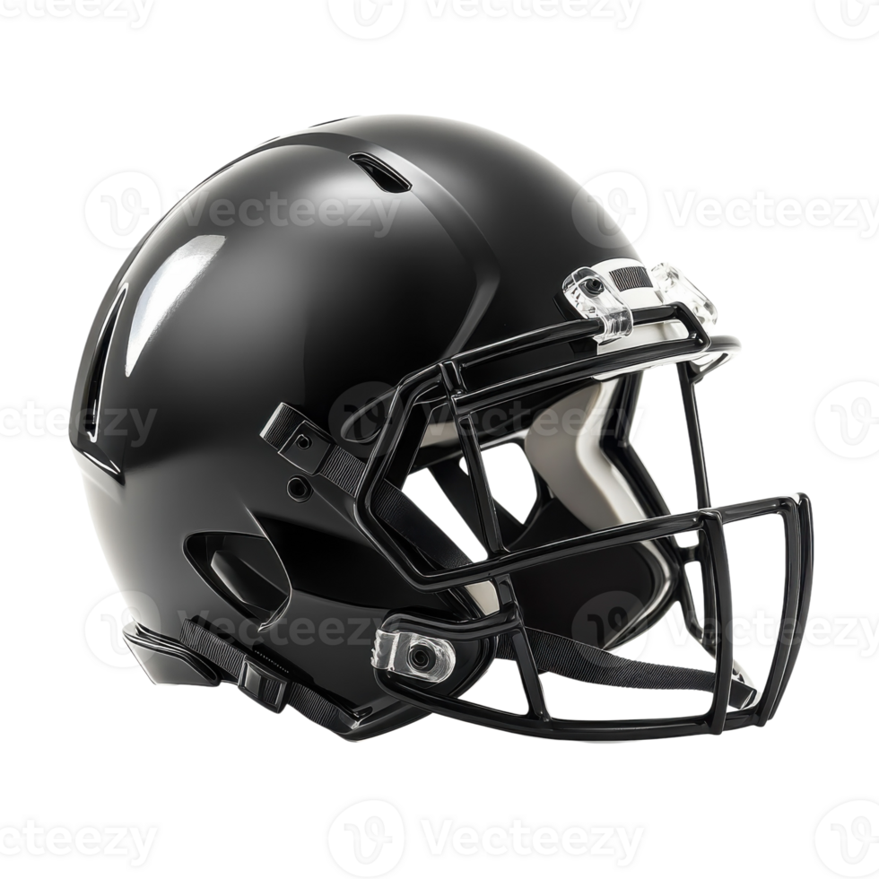 Black Football Helmet Side View on transparent background. png