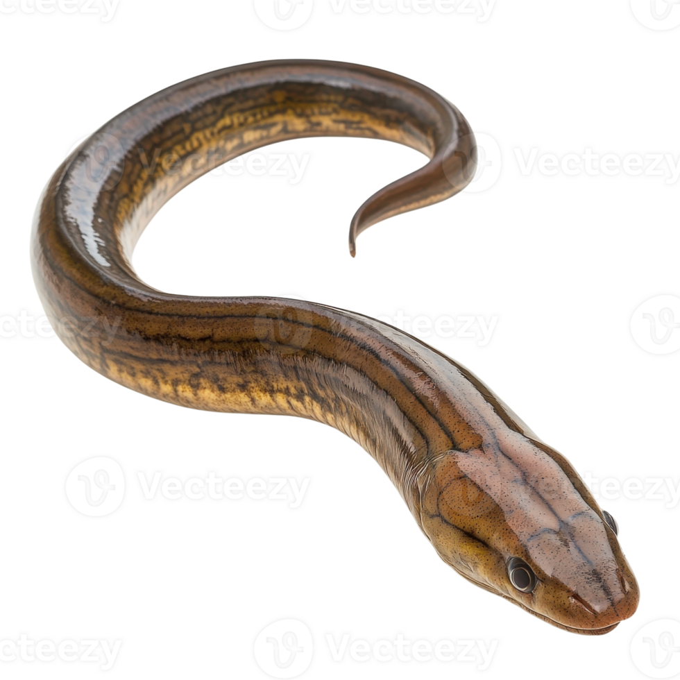 Sleek Eel Underwater Pose on transparent background. png