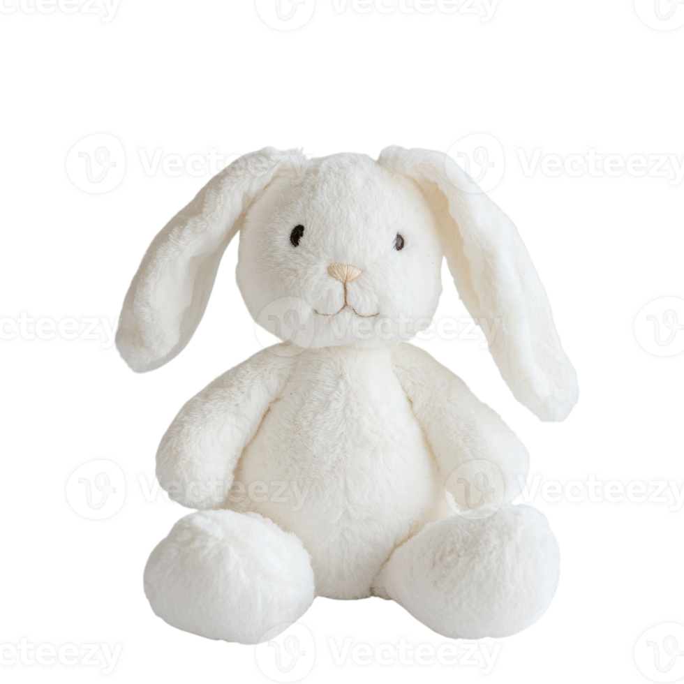 Soft White Bunny Plush Toy on transparent background. png