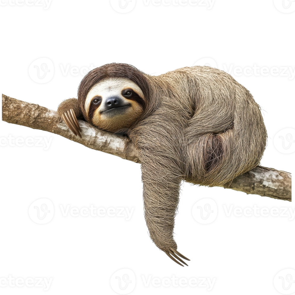 Sloth Relaxing on Tree Branch on transparent background. png