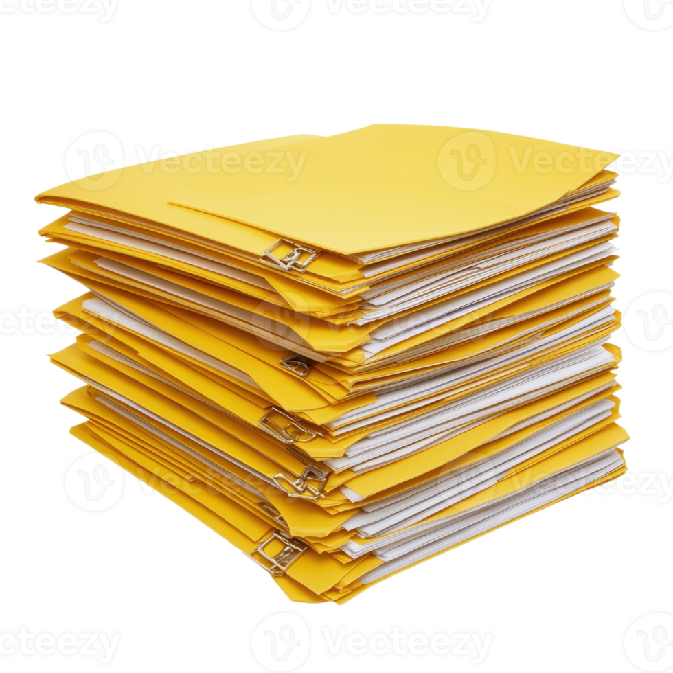 Organized Yellow File Folders on transparent background. png