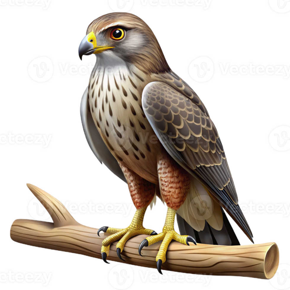 magnificent abstract A watchful hawk perched on a branch, sharp gaze, detailed feathers, realistic style 4K png