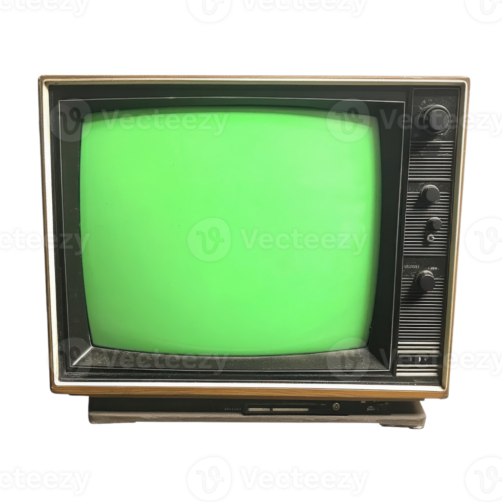 Vintage TV Green Screen Broadcast on transparent background. png