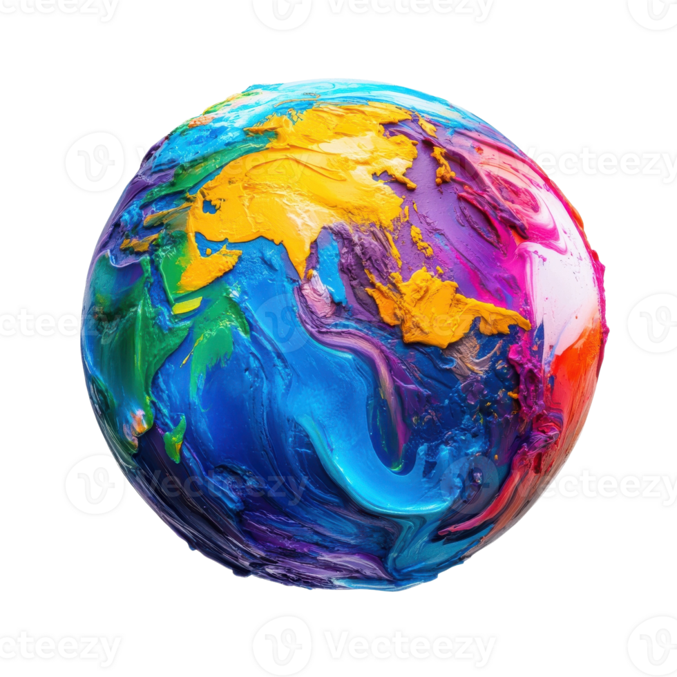 Vibrant 3D Globe Vivid Continents on transparent background. png