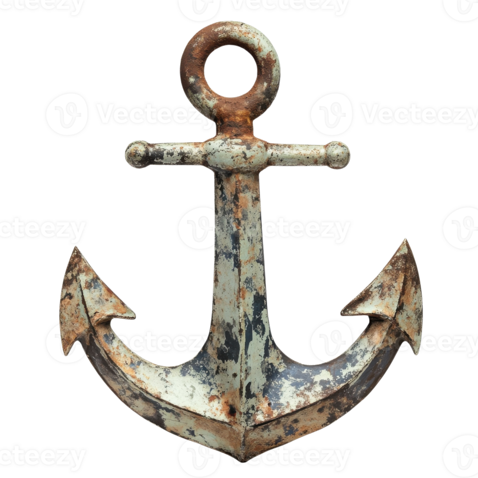 Aged Maritime Anchor on Beach on transparent background. png