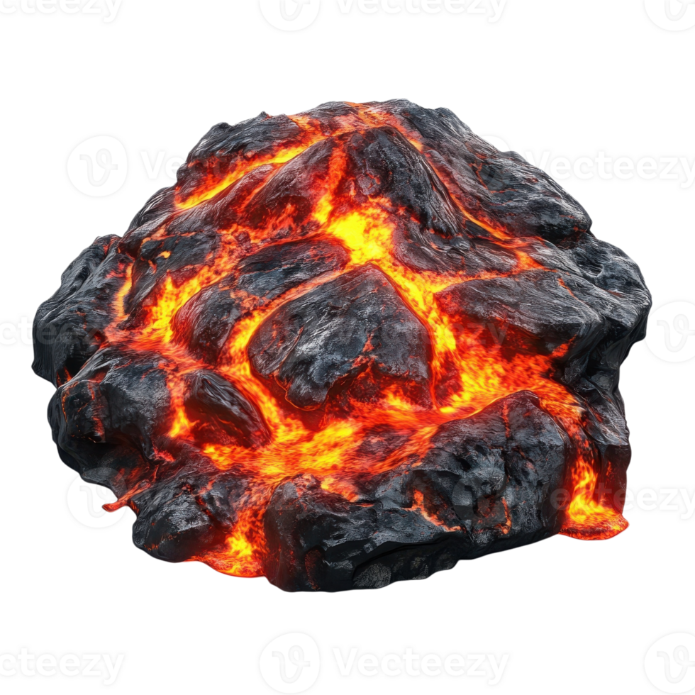 Fiery Volcanic Lava Flow on transparent background. png