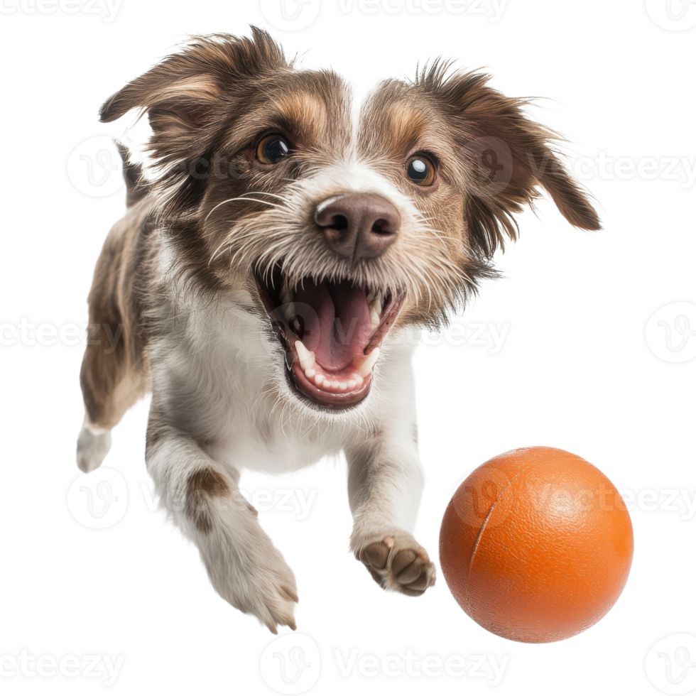 Playful Dog with Ball Joyful Pet on transparent background. png