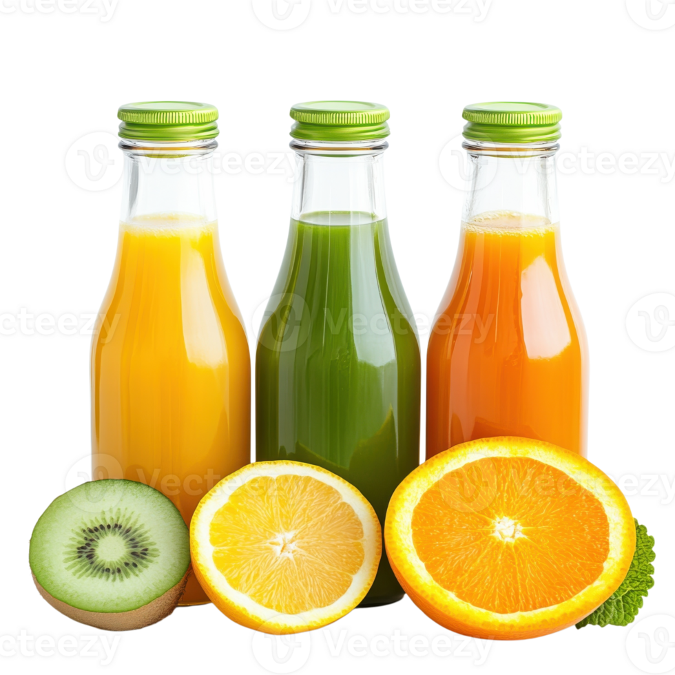 Refreshing Juice Bottles Display on transparent background. png
