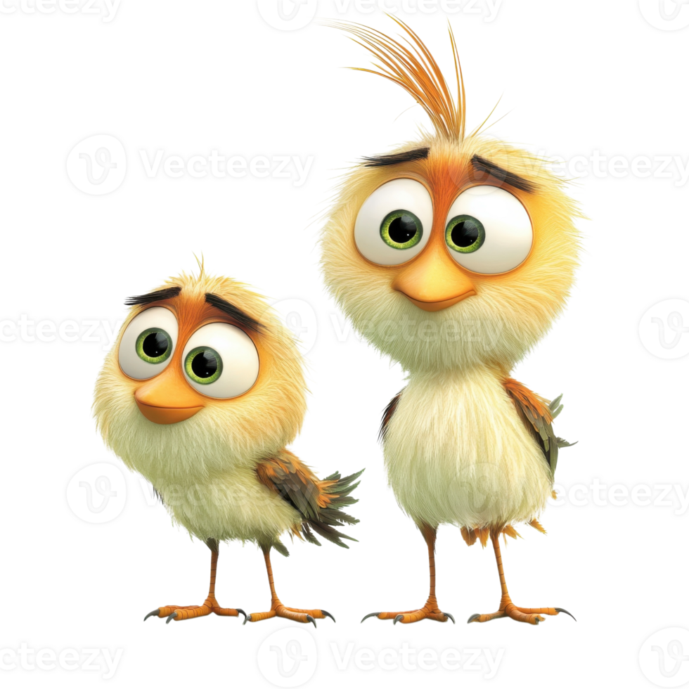Cute Cartoon Birds Whimsical Theme on transparent background. png