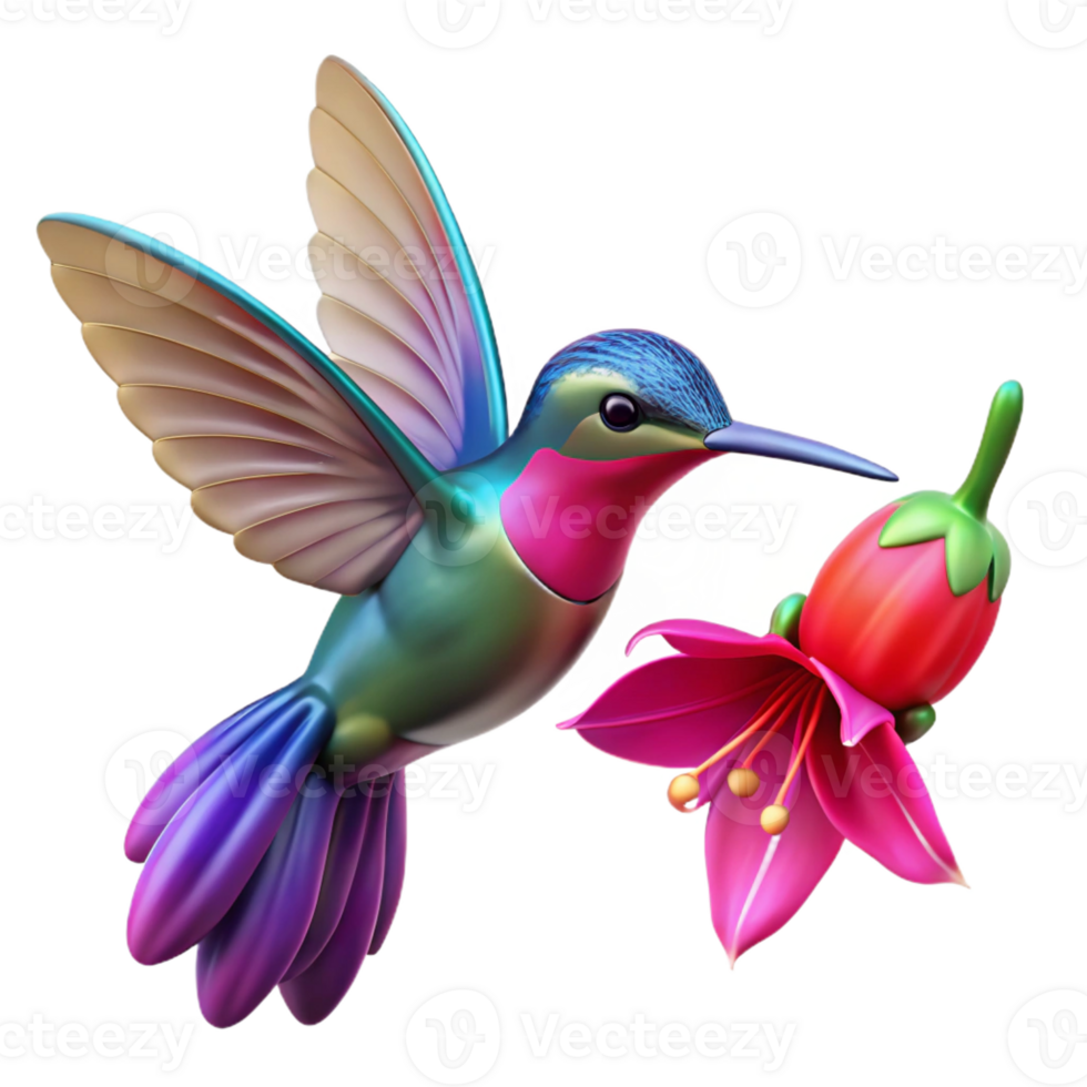 magnificent abstract Close-up of a hummingbird hovering near a fuchsia flower, vibrant colors, motion blur, nature photography, premium png
