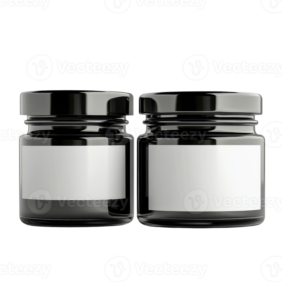Glass Jars with Black Lids on transparent background. png