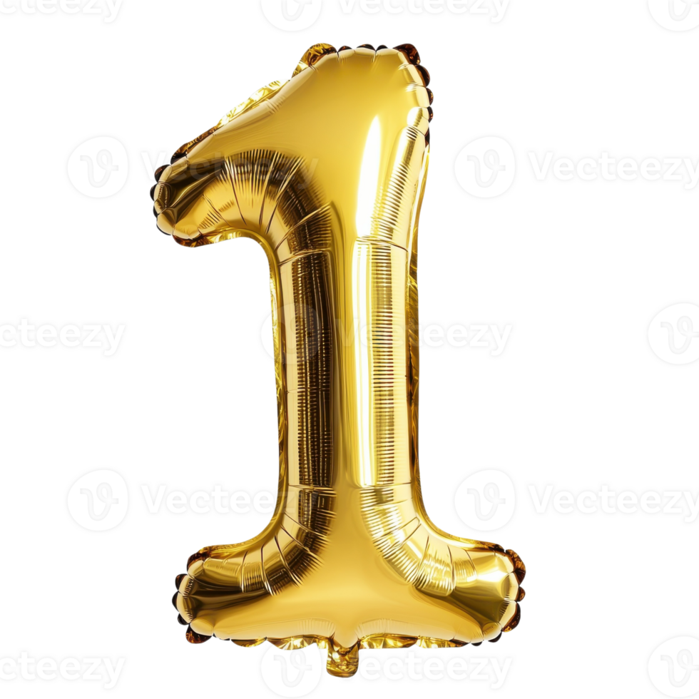 Gold Metallic Ball Number One on transparent background. png