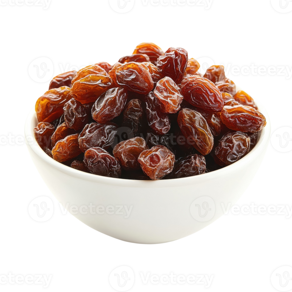 Sweet Sultanas and Raisins Bowl on transparent background. png