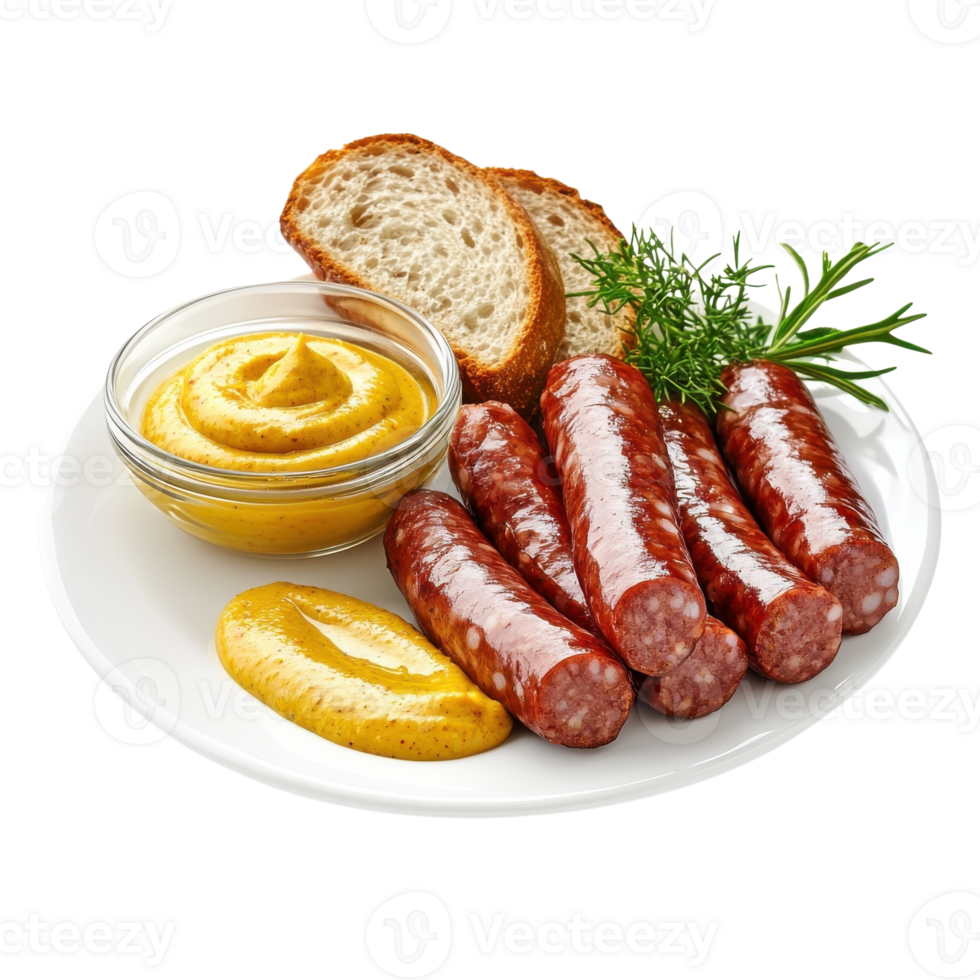 Thuringian Sausages Mustard Bread on transparent background. png