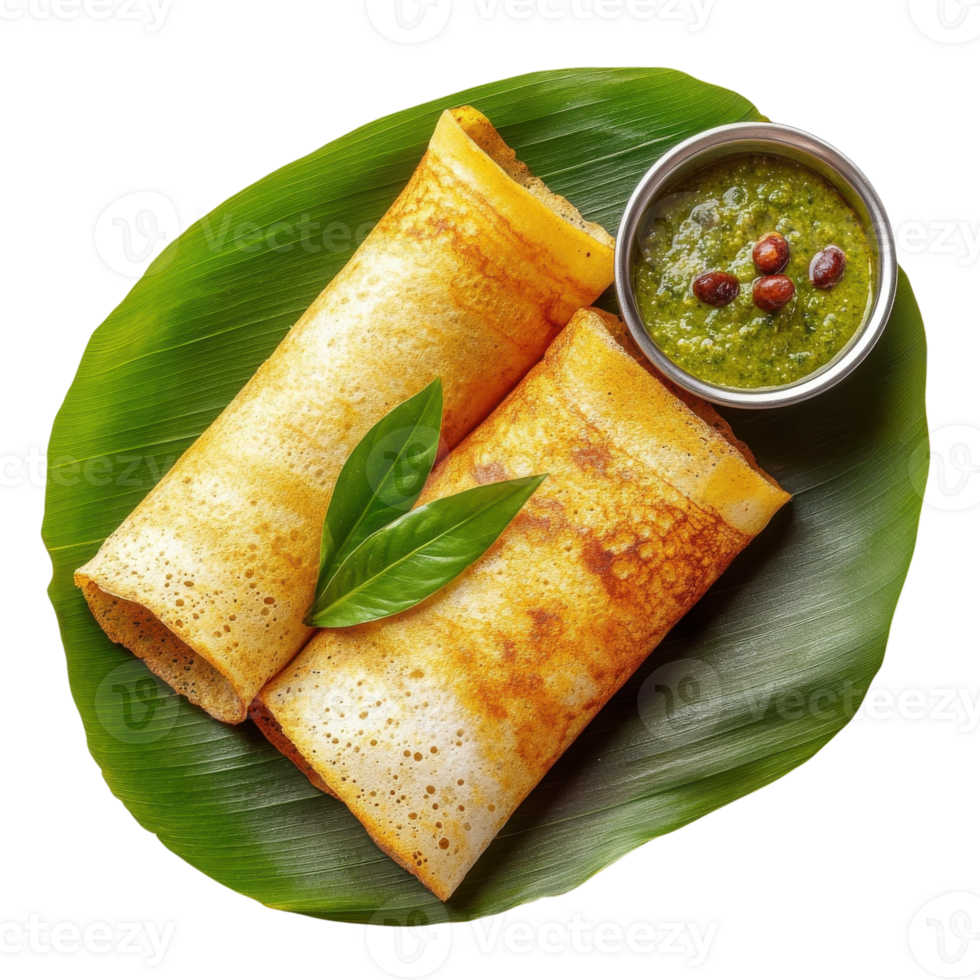 South Indian Dosa Breakfast on transparent background. png