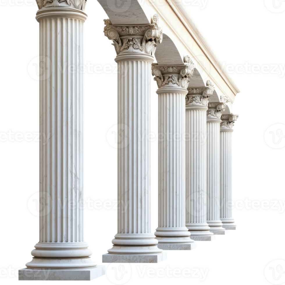 Ancient Greek Pillars Architecture on transparent background. png
