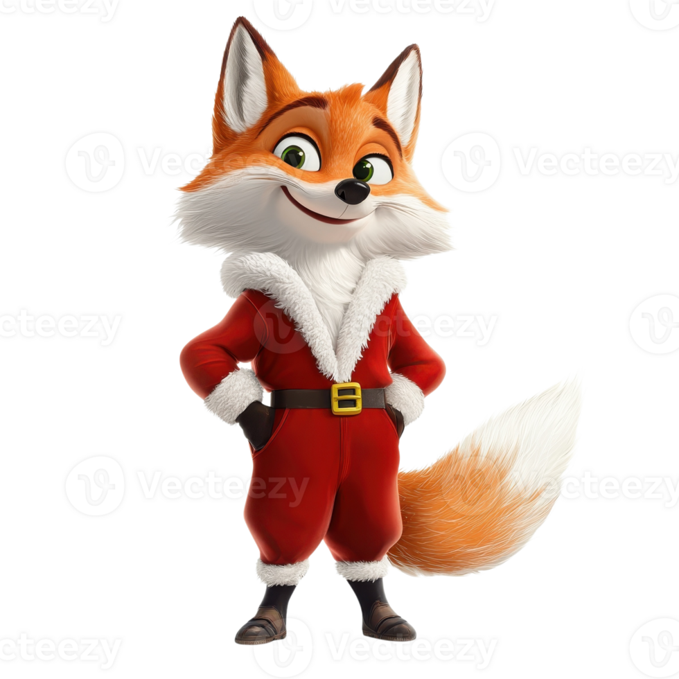 Christmas Fox Cartoon Festive Cheer on transparent background. png