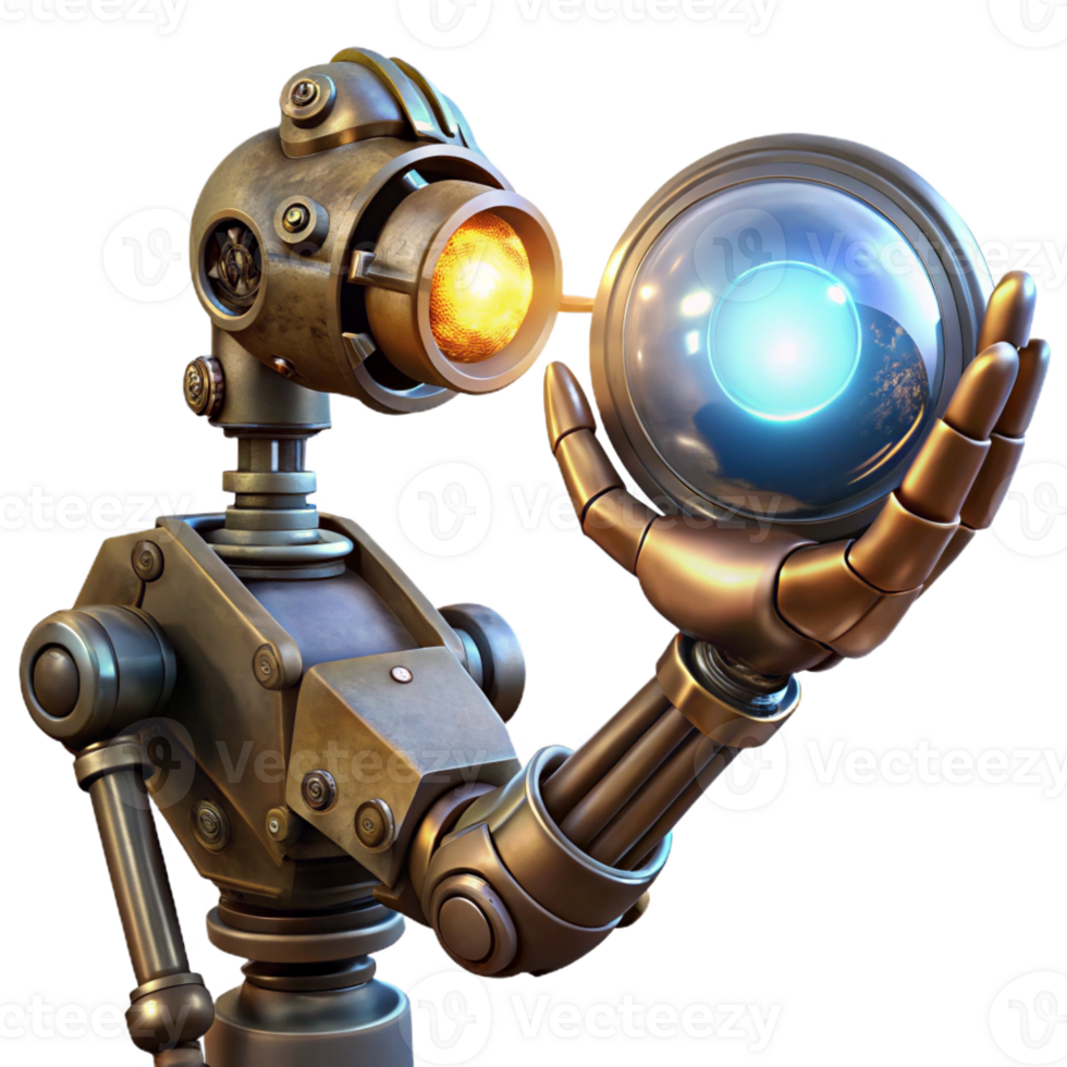 elegant contemporary A steampunk robotic arm holding a glowing orb of energy, intricate metallic details, dark and moody lighting detailed png