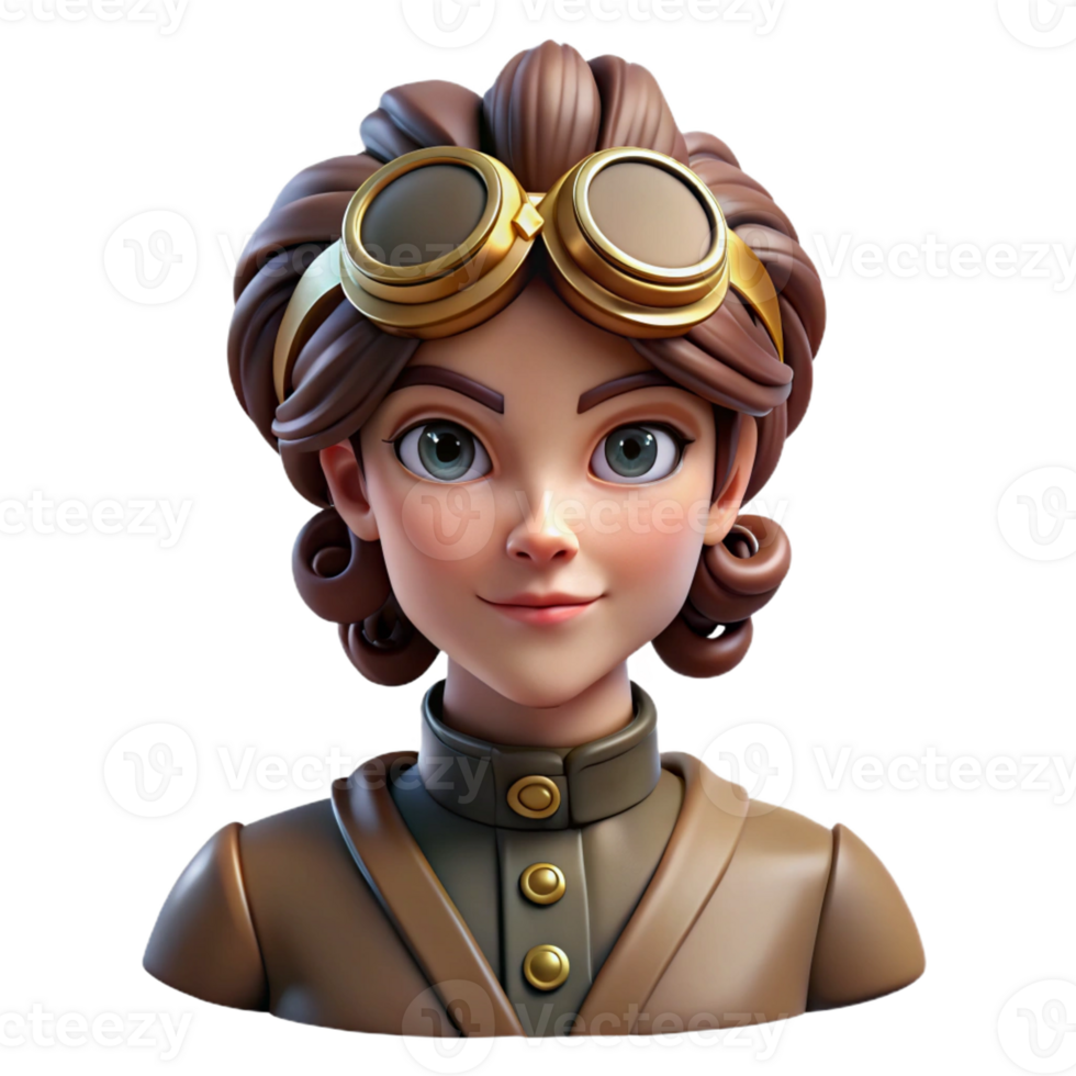 elegant modern A portrait of a steampunk woman with intricate clockwork hair ornaments and goggles, soft, diffused lighting, art nouveau style detailed png