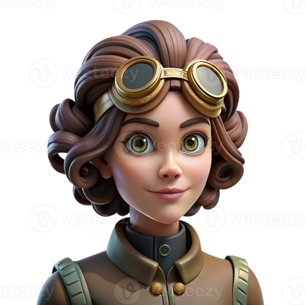 stunning modern A portrait of a steampunk woman with intricate clockwork hair ornaments and goggles, soft, diffused lighting, art nouveau style original png