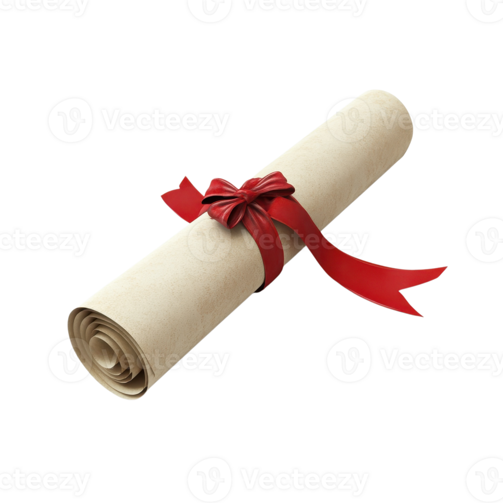Rolled Certificate 3D Render on transparent Background. png