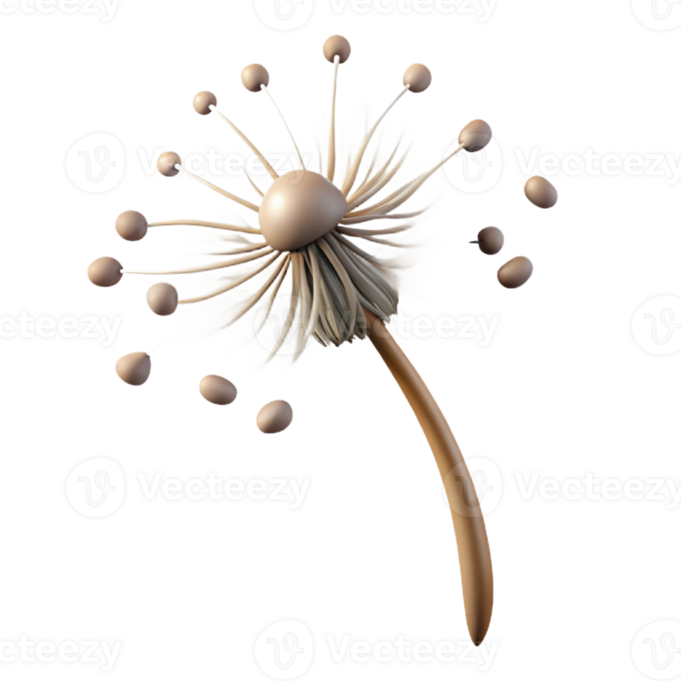 beautiful artistic Single dandelion seedhead with seeds blowing in the wind, delicate, ethereal, white background, macro photography, professional png