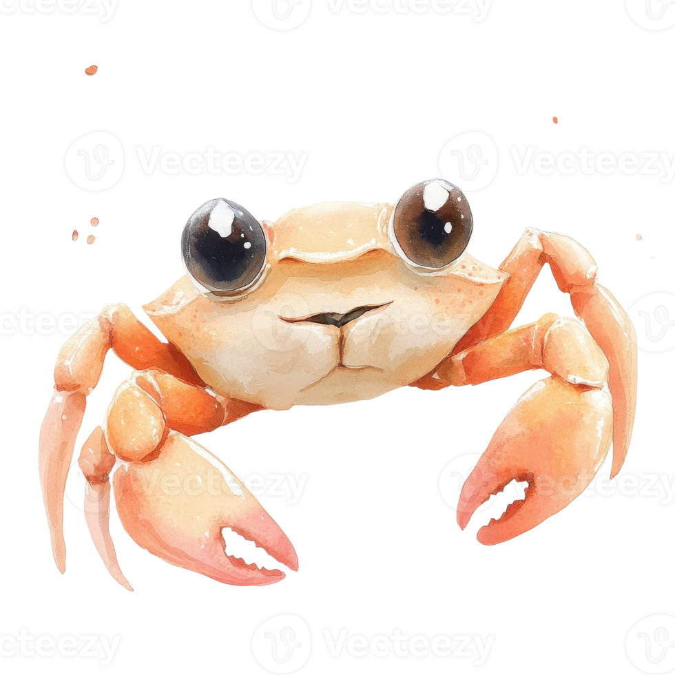 Cute Watercolor Crab with Big Eyes on transparent Background. png