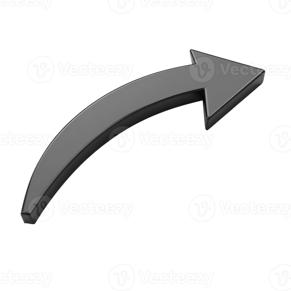 Curved Black Arrow Directional Sign on transparent Background. png
