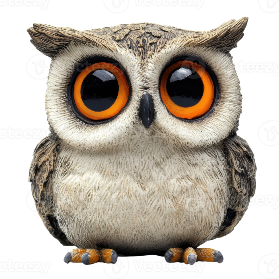 Adorable Owl Big Orange Eyes on transparent Background. png