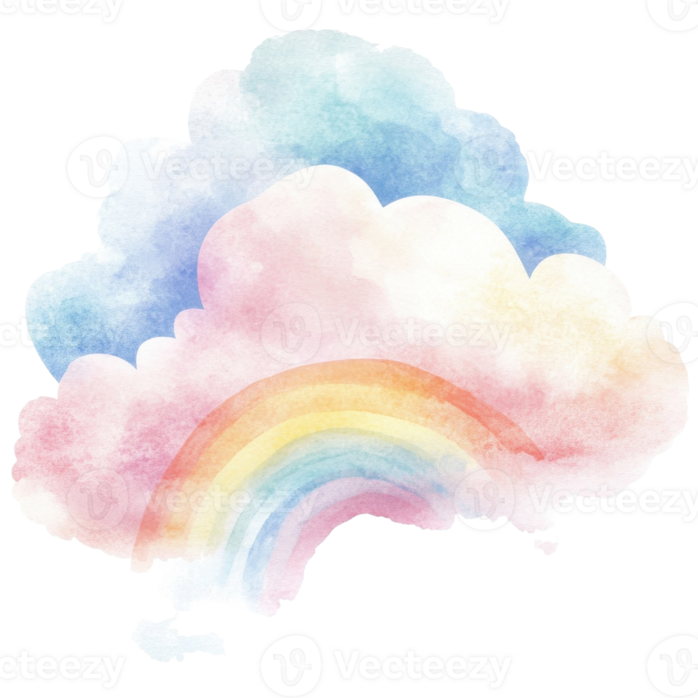 Fluffy Watercolor Rainbow Cloud on transparent Background. png
