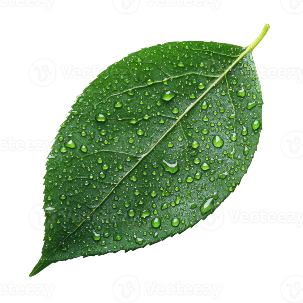 Water Droplets on Fresh Green Leaf on transparent Background. png