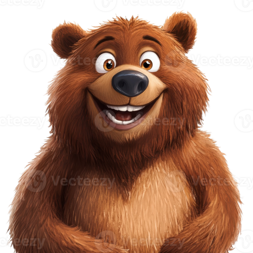 Happy Grizzly Bear Cartoon Close Up on transparent Background. png