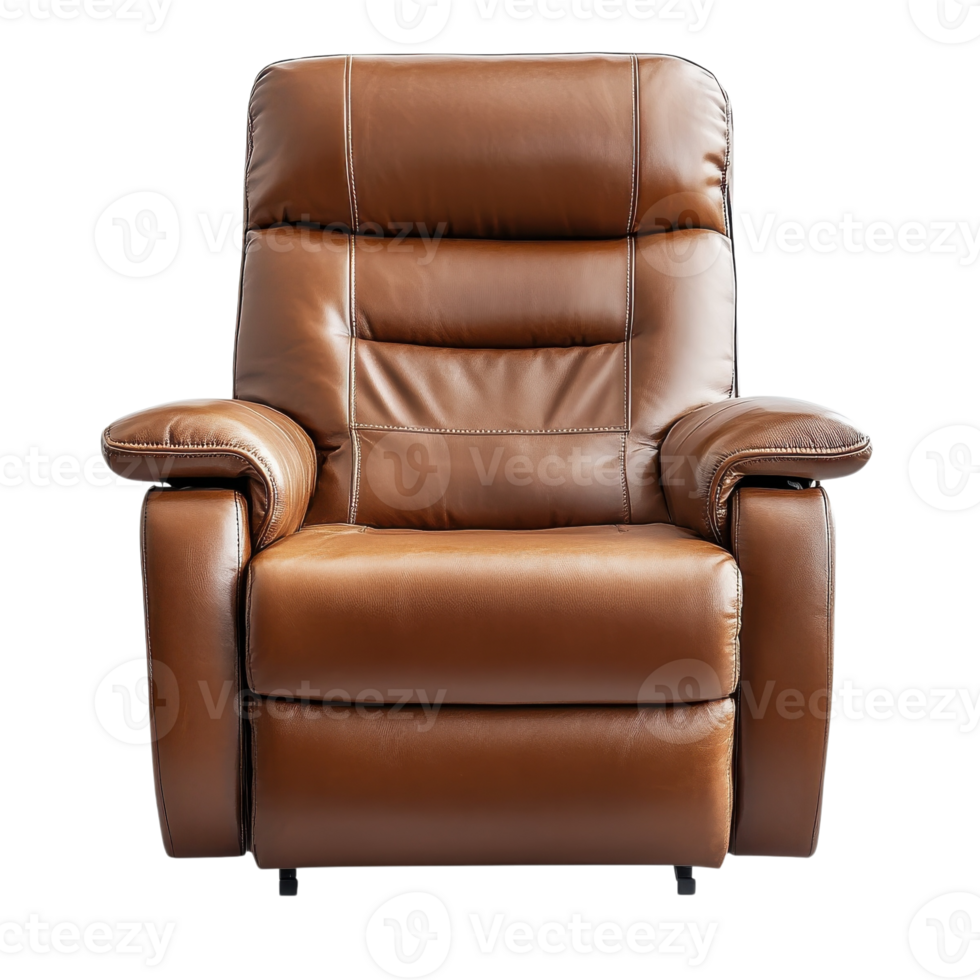 Luxurious Brown Leather Recliner Chair on transparent Background. png