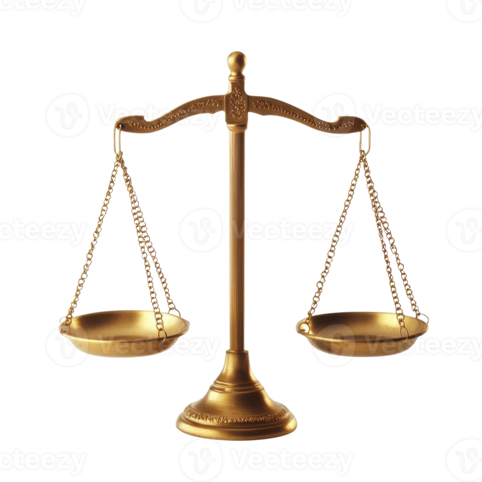 Balanced Gold Scales Justice Image on transparent Background. png