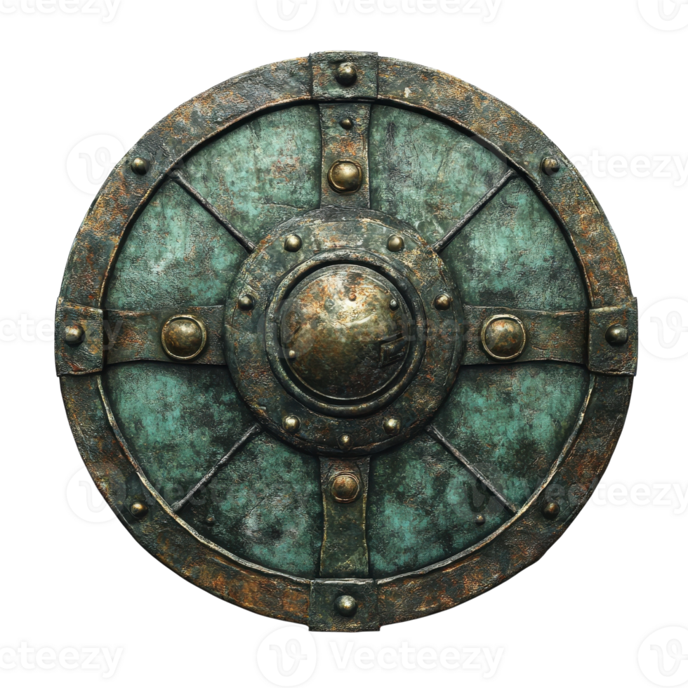 Medieval Metal Shield History Display on transparent Background. png