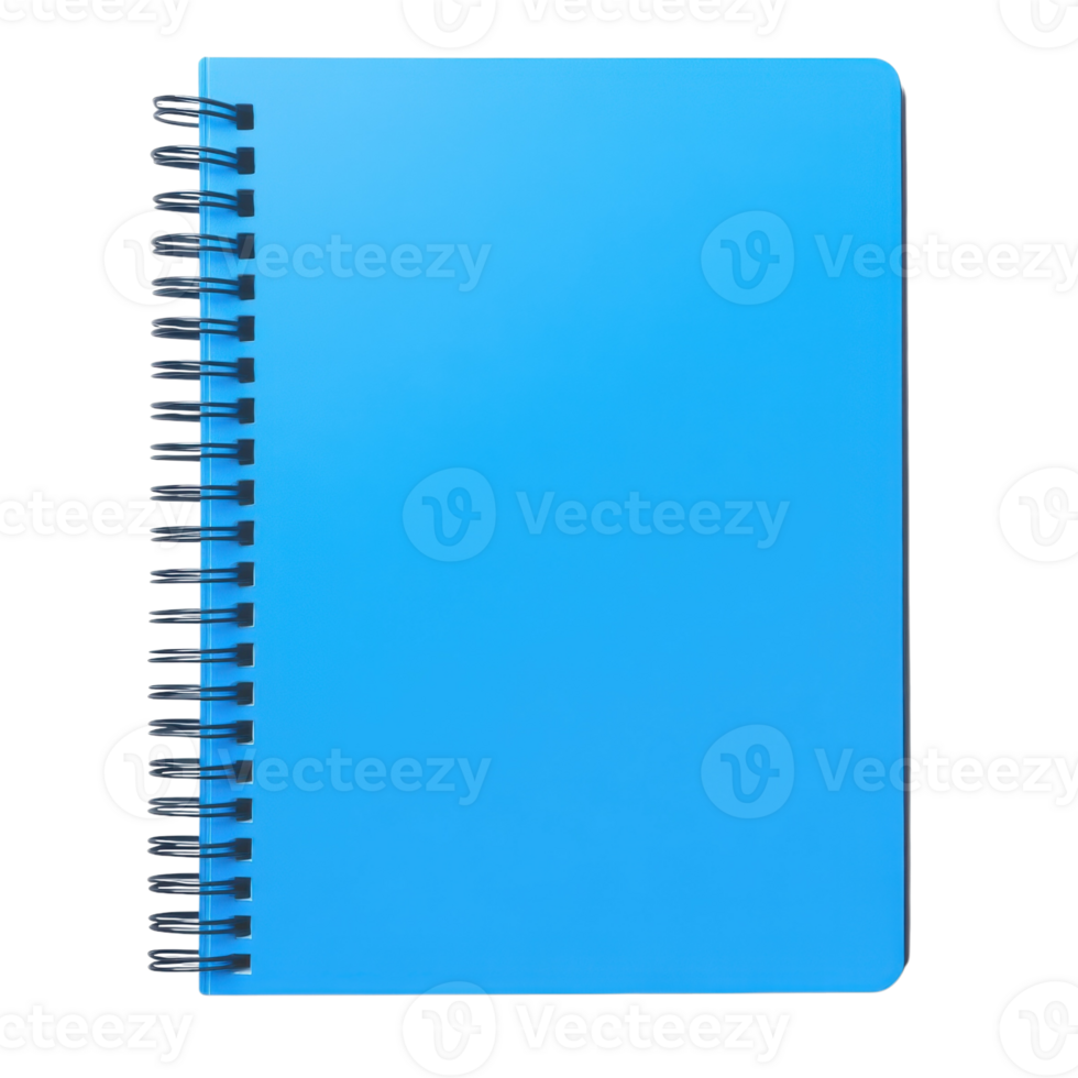 Blue Spiral Notebook Mockup on transparent Background. png