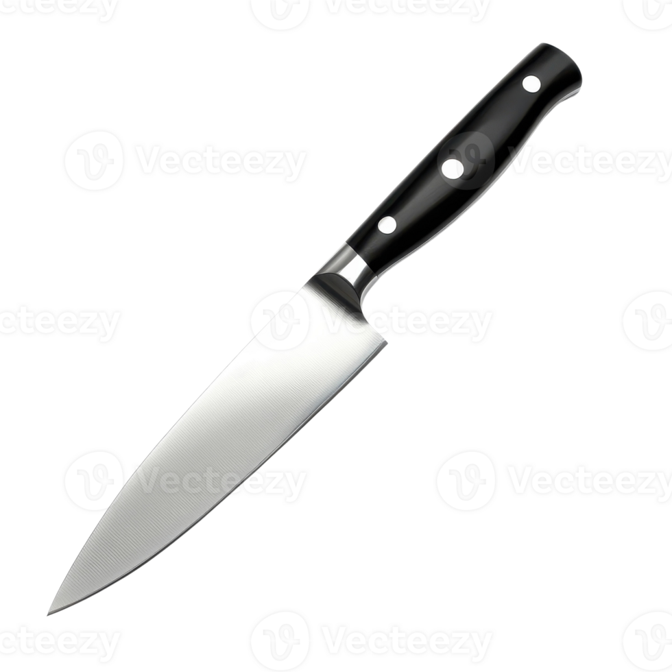 Sharp Kitchen Knife Black Handle on transparent Background. png