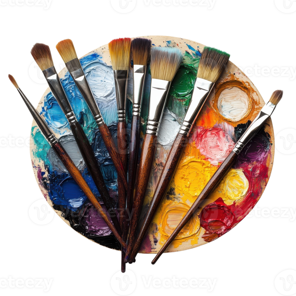 Artistic Palette with Brushes on transparent Background. png